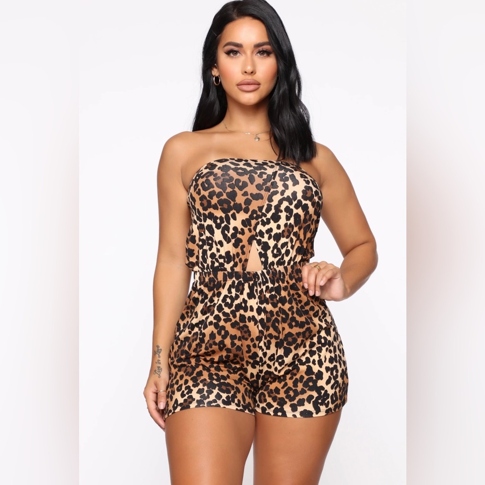 Strapless Leopard Print Romper